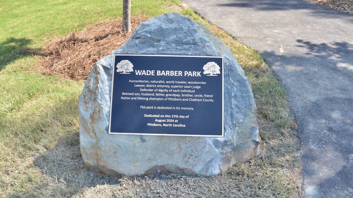 Image of plaque at Wade Barber Park.